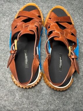 Dolce & Gabbana NS1 Leather Sport Sandals Blue Tan Men's Size 9
